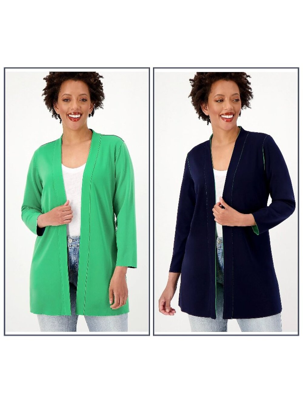 Susan Graver Reversible Cardigan XXS Petite Every Day LK Fusion Green Navy NEW